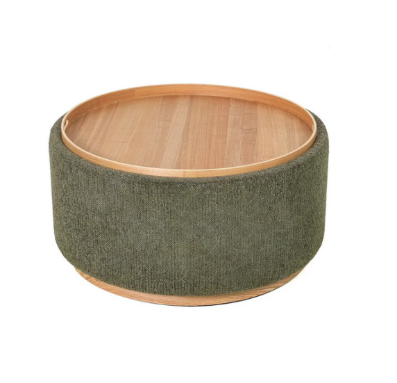 MIAMI TRAY OTTOMAN XL W/WOOD BASE - MOSS GREEN
