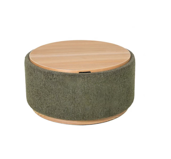 MIAMI TRAY OTTOMAN XL W/WOOD BASE - MOSS GREEN