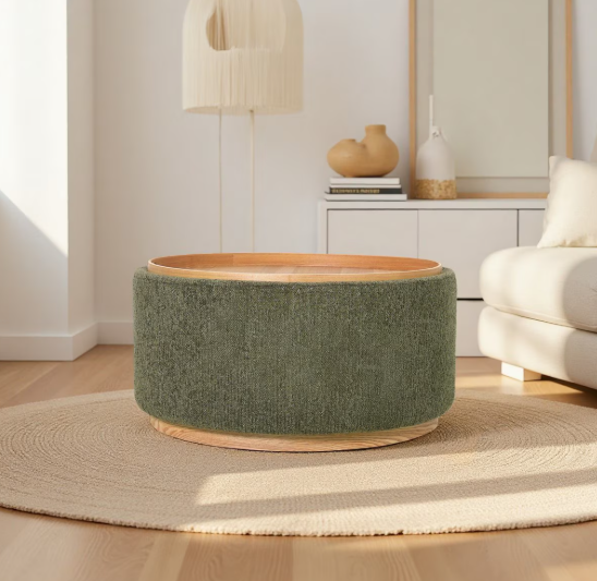 MIAMI TRAY OTTOMAN XL W/WOOD BASE - MOSS GREEN