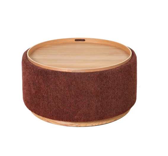 MIAMI TRAY OTTOMAN XL W/WOOD BASE - BURNT OCHRE