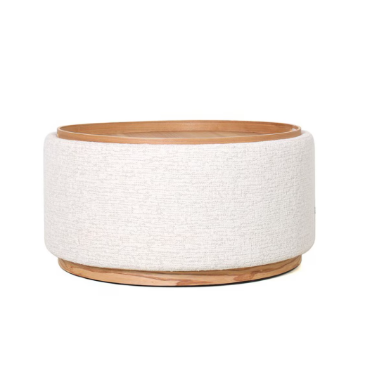 MIAMI TRAY OTTOMAN XL W/WOOD BASE - EGGSHELL