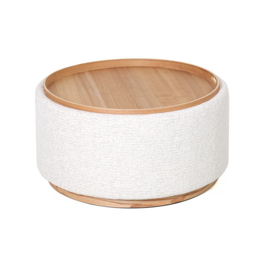 MIAMI TRAY OTTOMAN XL W/WOOD BASE - EGGSHELL