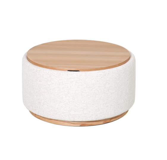 MIAMI TRAY OTTOMAN XL W/WOOD BASE - EGGSHELL