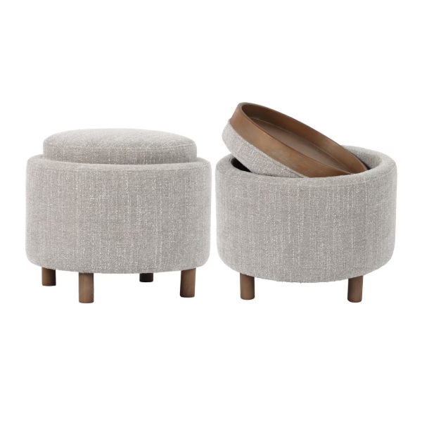 LUNA OTTOMAN - TAUPE W/ REVERSIBLE ASH WOODEN TRAY