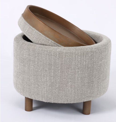 LUNA OTTOMAN - TAUPE W/ REVERSIBLE ASH WOODEN TRAY