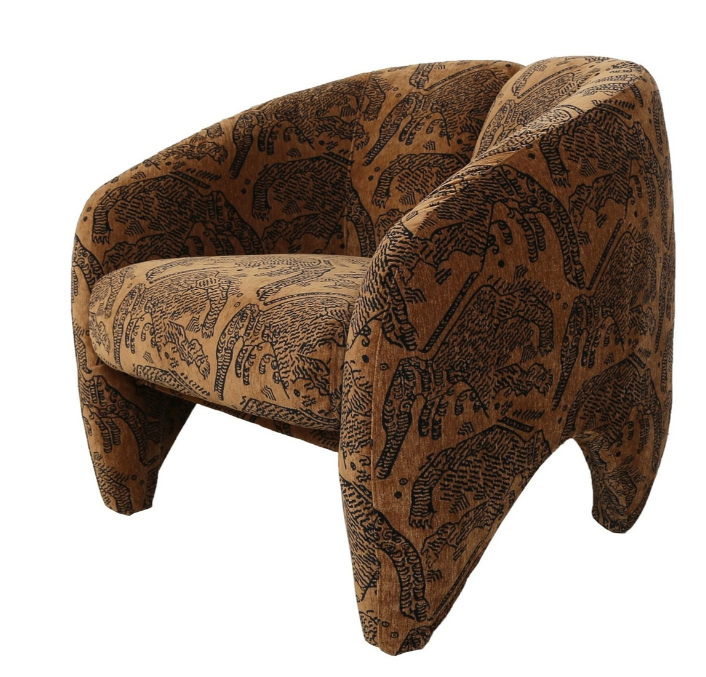 HUNTRESS ACCENT CHAIR - CHENILLE FABRIC - TIGER / BROWN