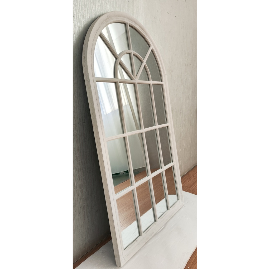 VINTAGE CREAM CHURCH WINDOW MIRROR
