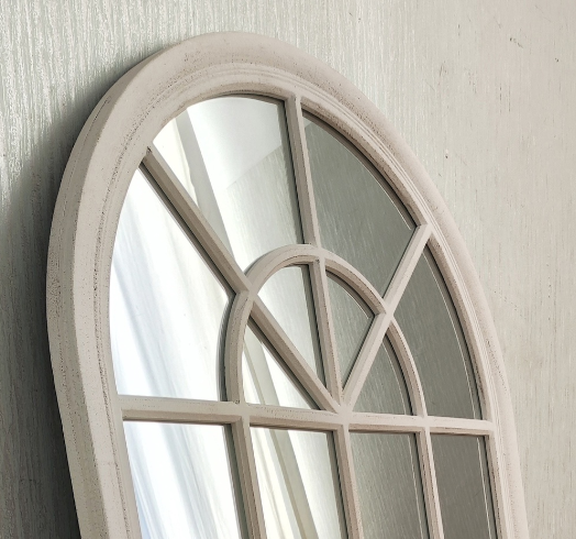 VINTAGE CREAM CHURCH WINDOW MIRROR