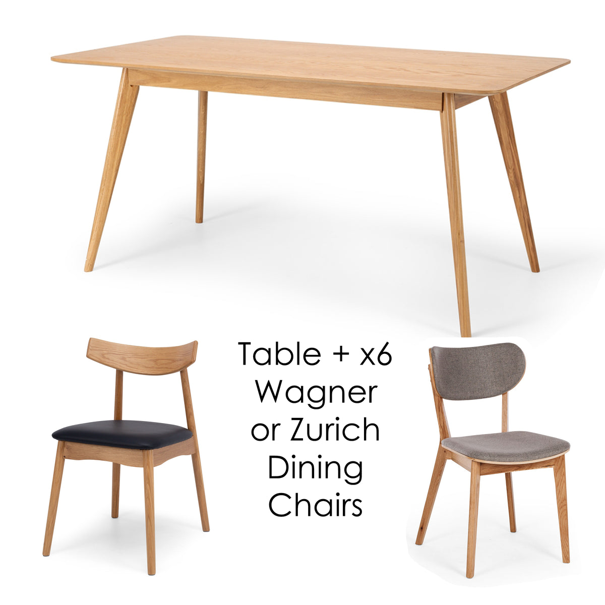 PACKAGE DEAL - Radius Dining Table 160x80 (Oak Top) - SLIGHT SECOND + x6 Wagner or Zurich Dining Chairs