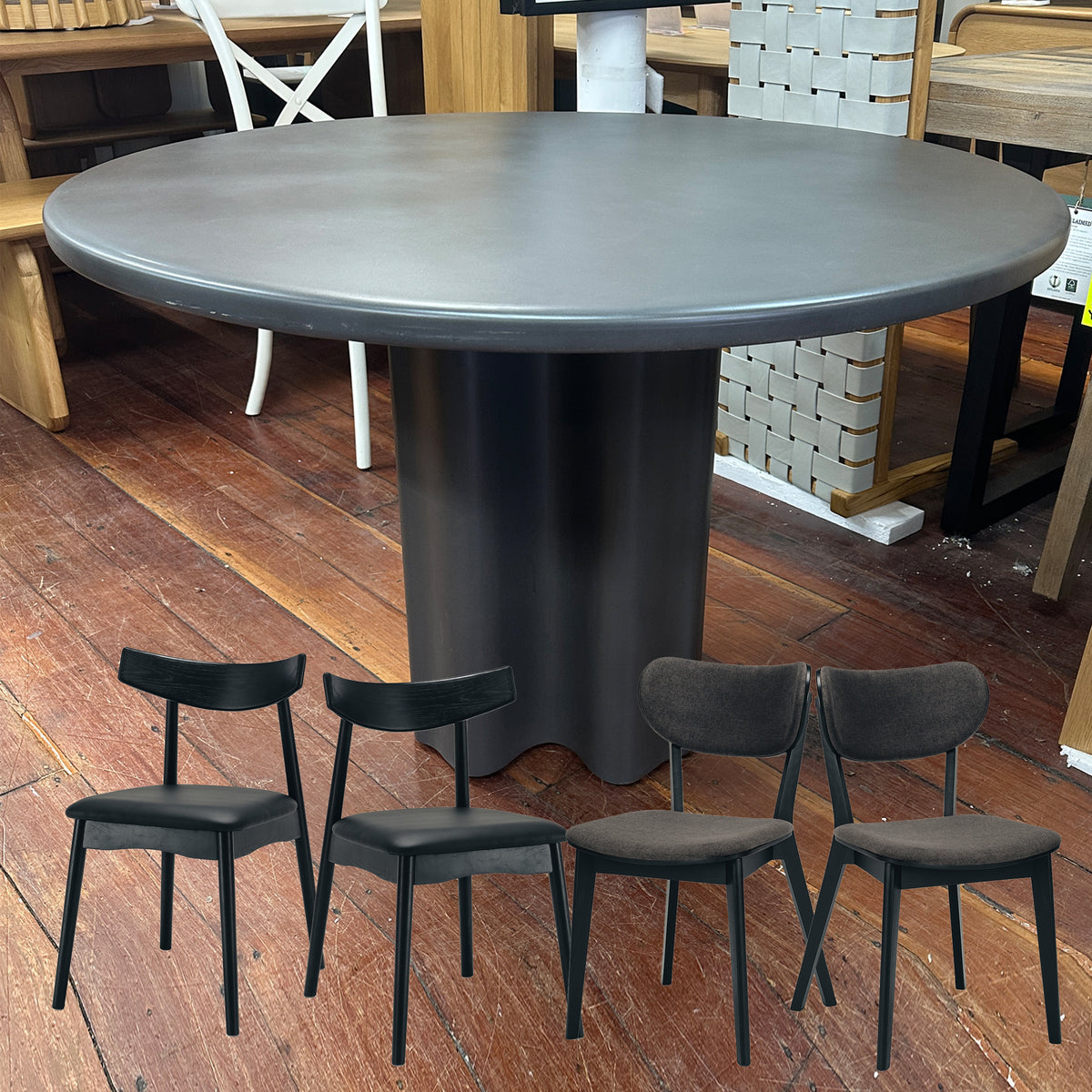 Cloud Concrete Dining Table 1m (floor model) + x6 Wagner or Zurich Dining Chairs