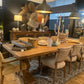 RECLAIMED ELM DINING TABLE W DOUBLE PED BASE - 3m