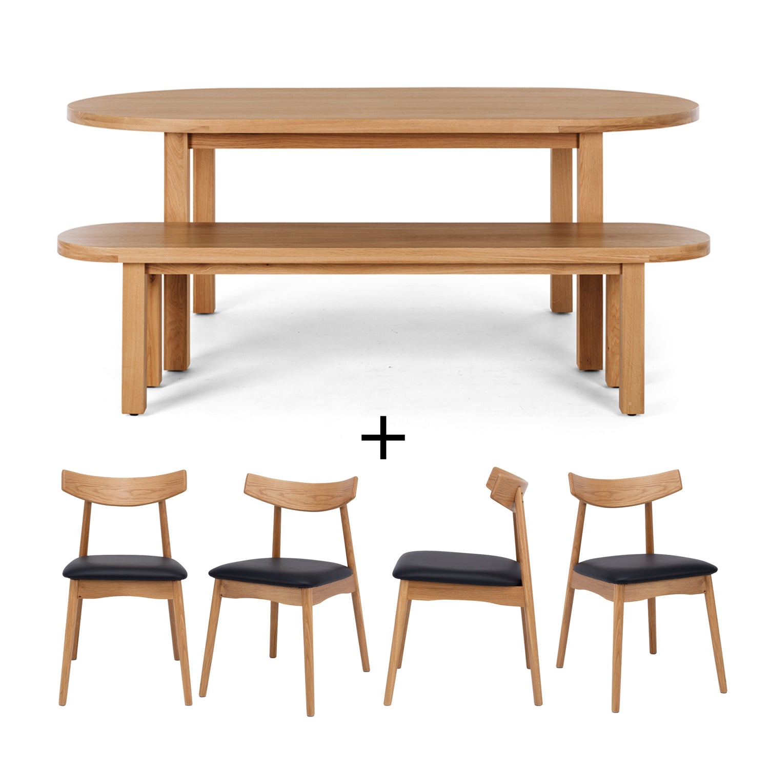 ARC Dining Table 200 (Natural Oak) - FLOOR MODEL + x1 Bench + x4 Wagner Chairs! - PACKAGE DEAL!