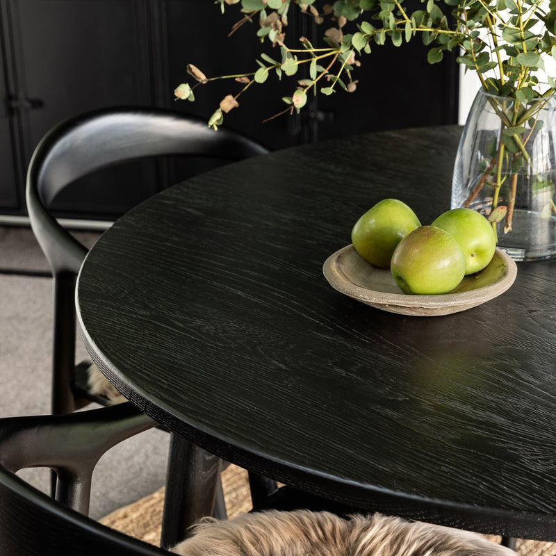 VAASA ROUND OAK DINING TABLE MATTE BLACK - 150CM