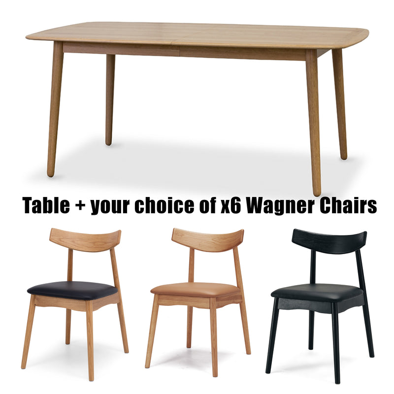 Rotterdam Dropleaf Dining Table - FLOOR MODEL + x6 Wagner Dining Chairs