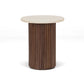 Rho Travertine Top Side Table 50rd (Walnut Base)
