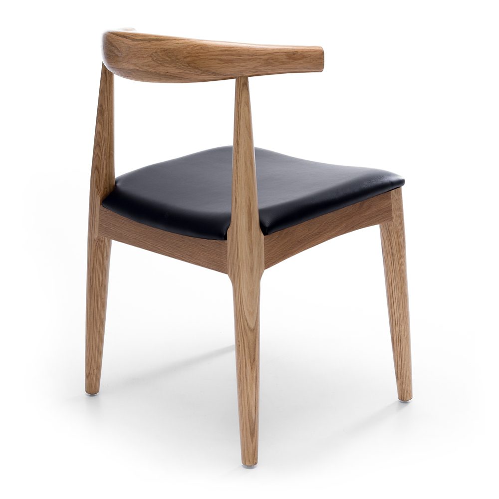 Elbow Chair Natural Oak Black PU Seat | Hardings Furniture